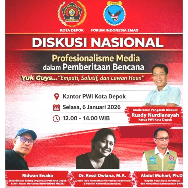 Awali 2026, PWI Depok Gelar Diskusi Nasional Lawan Hoaks dalam Pemberitaan Bencana