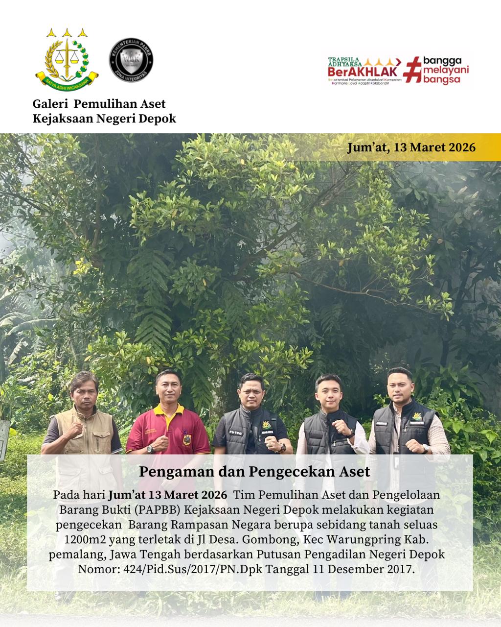 Kejaksaan Negeri Depok Amankan Aset Barang di Pemalang Jawa Tengah, Segini Asetnya